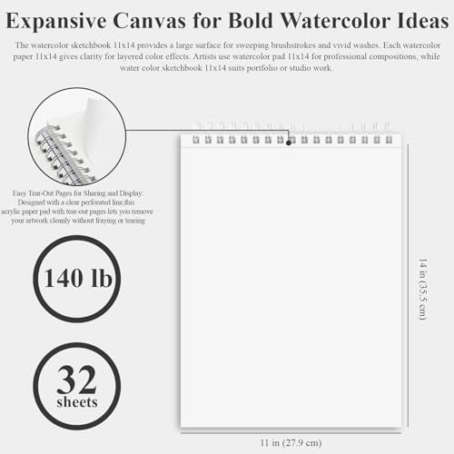 Fuxi Water Color Paper 11x14, Large Watercolor Paper 140 lb Cold Press, 32 Sheets (64 Pages) Watercolor Notebook, Water Color SketchBbooks for Adults Art Spplies. - color: Dark Blue, size: 11" x 14" (Pack of 1)