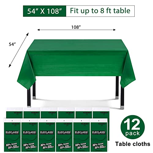 Eleclassi Emerald Green 12 Pack Premium Disposable Plastic Tablecloth 54 x 108 in - Plastic Table Cloth Disposable Tablecloth for Rectangle Table Up to 8 Feet - color: Emerald Green, size: 12 Pack Rectangle
