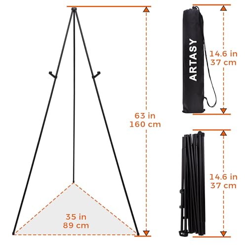 ARTASY 63" Easel Stand for Wedding Signs, Black, 3 Packs with Carry Bags - color: Black