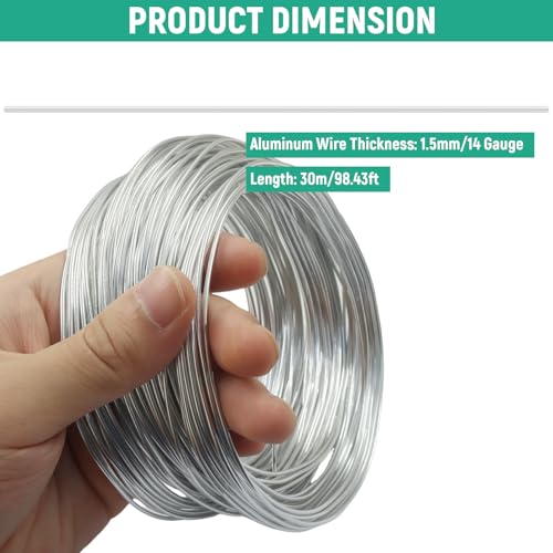 Luomorgo 14 Gauge Aluminum Craft Wire, 100FT, Silver | Anodized, Bendable, Jewelry Making, DIY Crafts, Floral & Sculpting - color: Silver, size: 14 Gauge