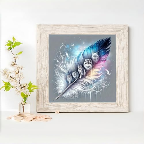 Acelii 5D Diamond Art Kits for Adults Beginners,Wolf Pack Feather DIY Full Round Drill Diamond Painting Kits, Paint by Diamonds Dots Gem Art Easy,Home Wall Decor 14X14 Inch - color: KM555-1