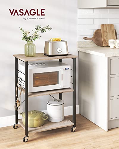 VASAGLE Kitchen Shelf on Wheels, 23.6 Inches Serving Cart with 3 Shelves - color: Heather Greige + Ink Black, size: 23.6"W x 35"H, style: Shelf
