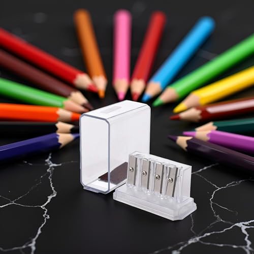 2Pcs Transparent 4 Holes Charcoal Pencil Sharpener,Long Point Carpenter Pencil Sharpener Plastic Artist for Sketching