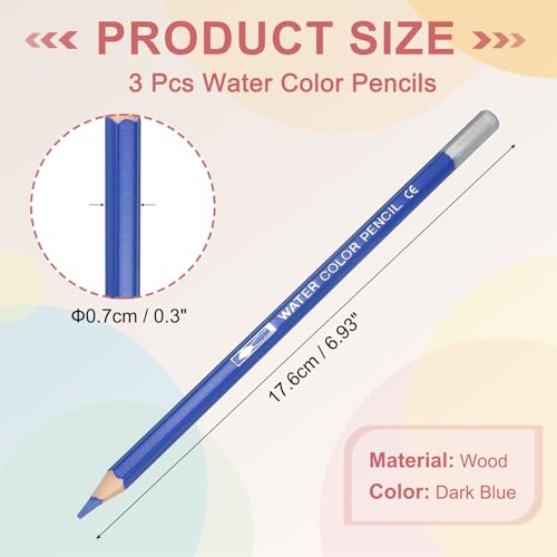 PATIKIL Watercolor Pencils, Dark Blue Color Pencil Set Sketch Coloring Drawing Colored Pencils Bulk Artist Drawing Supplies for Adult Coloring Book Blending, 3 Pcs - color: Dark Blue