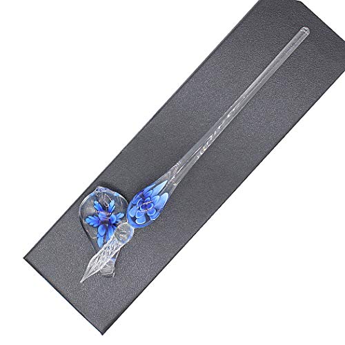 Crystal Glass Intarsia Dip Pen Fountain Pen Kit Vintage Calligraphy Signatures Pen, Dark Blue - color: Dark Blue