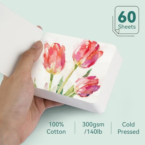 LIGHTWISH Mini Watercolor Sketchbook 60 Sheets 2.6 x 3.3 inch 100% Cotton Cold Press 300gsm/140lb,Mini Travel Small Watercolor Book Square Painting Notebook Tearable Art Paper Sketchbook - size: 2.6*3.3in