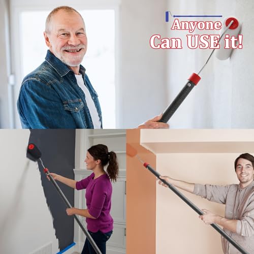 FLY HAWK Paint Roller, 4FT Paint Roller Extension Pole Paint Roller kit with House Paint Roller Brush Stainless Steel Pole, New Splicing Rod, Mural Brush for Walls and Ceiling - size: Black-4FT