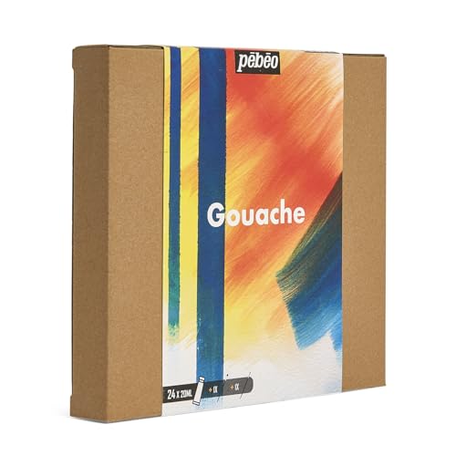 PEBEO Studio XL Gouache - Set of 24 Tubes 20 ml Assorted Colours + Accessories - Gouache Kit for Artist and Beginner - Brushes + Spatula + Canvas Cardboard - Bright and Bright Colours