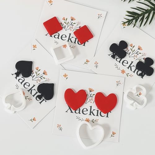 Xaekicr Card Suit Polymer Clay Cutters Set - 4PCS Clay Cutters for Earrings, Classic Heart Spade Diamond Club Shapes, Polymer Clay Molds, Clay Tools for DIY Jewelry Making - color: R color