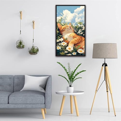 ARTGOTO Large Paint by Numbers for Adults Orange Cat in Daisy Field | 15.7x27.5inch/40x70cm Paint by Number Kit on Canvas, Cute Cat Acrylic Painting Set with Brushes & Instructions, No Frame - color: PBN045