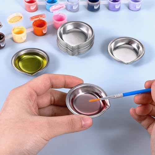 12 Small Round Paint Trays Painting Color Palette Paint Mixing Cups, 2-inch Makeup Palette Stainless Steel with Mouth Mini Metal Watercolor Palette for Modeling Mixing of Various Pigments