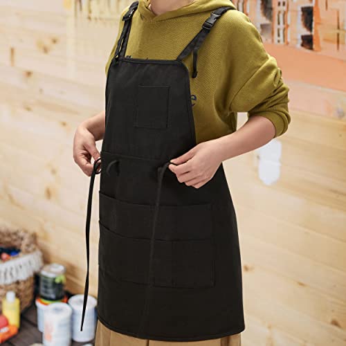 MyLifeUNIT Artist Apron, Adjustable Painting Apron with 10 Pockets for Arts and Craft, Black Canvas Pottery Apron for Women Men (Shoulder Straps Apron)