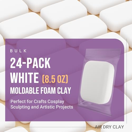 CALPALMY Air Dry Clay (8.5oz), Bulk 24-Pack White Moldable Foam Clay, Airdry Soft Clay for Kids Gifts Partty and School Project Supplies, Perfect for Crafts Cosplay Sculpting and Artistic Projects - color: White, size: 240g (10g/Per Pack)