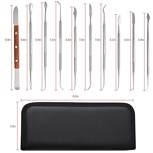 Dental Wax Carver Tools Set with Case - 10pcs Stainless Steel Double-Ended Wax Knife Mixing Spatula Knife Mechanic's wax knife kit for Dental Pottery Sculpting Plaster Carving