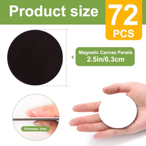 72Pack 2.5x2.5IN Round Mini Canvas Magnets, Small Magnetic Paint Canvas | Non-toxic, Ideal for Acrylic, Watercolor, Oil Painting, DIY Magnet Kit, Refrigerator Decor - size: 2.5 x 2.5 in (72 Pack)