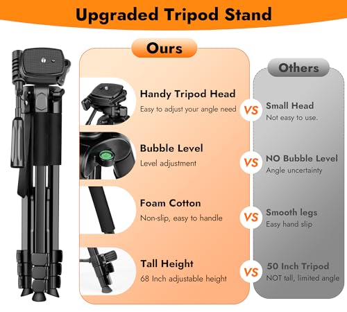 JOILCAN Phone Tripod Stand - 67" Aluminum Extendable Tripod with Remote - color: Dark, size: 67 Inch