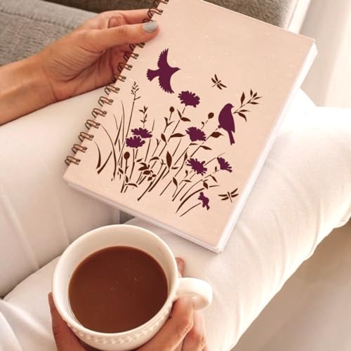 CrafTreat Reusable Tropical Leaf Stencil Set for Painting on Wood, Wall, Furniture, Canvas, Paper & Fabric – 36 Piece Leaf DIY Craft Paint Stencils 3x3 Inches - size: 12 Pcs - 6"X6", style: Butterfly and Bird Flower
