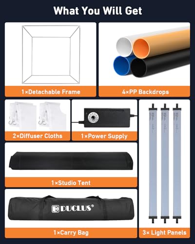 Light Box Photography 39×39 inch, 210 LED Large Photo Light Box with 3 Stepless Dimming Light Panels & 4 Matte PP Backdrops, Professional Photo Background Shooting Tent for Product Photography - size: 39*39 inch