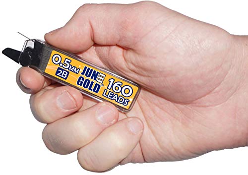 June Gold 0.5 mm, 640 Lead Refills, 2B, 4 Dispensers/w 160 Pieces Each | Fine Thickness, Break Resistant Graphite, Elegant Dispensing Mechanism - color: 2b Graphite, style: 0.5 mm