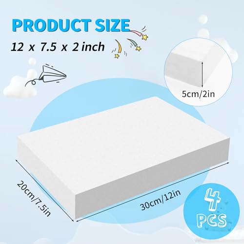 LuckyFoam White 4 Pack 12x7.5x2 inch Foam Sheets 2 Inch | Polystyrene Rectangles XPS Foam Board Craft for Insulating DIY Modeling Art Supplies - color: white, size: 12x7.5x2 inch 4pcs