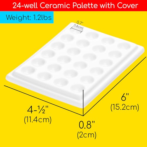 MEEDEN 24-Well Ceramic Watercolor Paint Palette with Cover, Porcelain Mixing Artist Palette 6 by 4-1/2 inch for Artist Watercolor Gouache Painting Coloring (Pack of 2) - size: 24-well (Pack of 2)