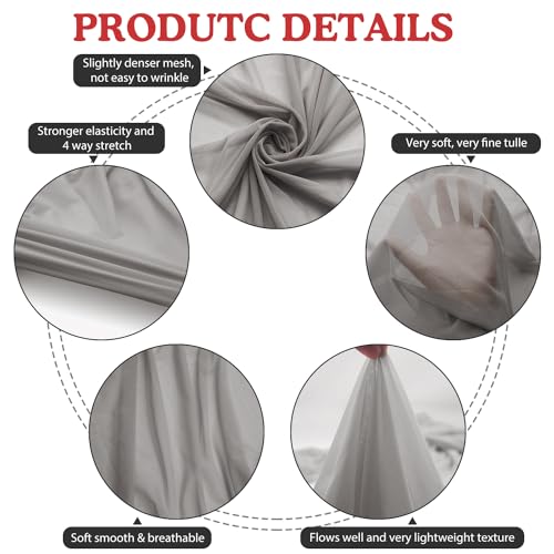 Power Mesh Fabric Superfine 4-Way Stretch Net 5 Yards Long 60" Wide (Gray) - color: Gray, size: 5 Yards