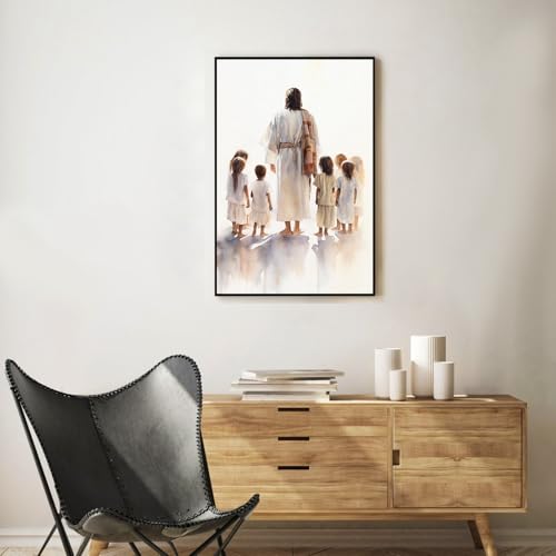 Framed Paint by Numbers Kit for Adults, Jesus with Children 8x12 Inch - color: OPFUS2512-09