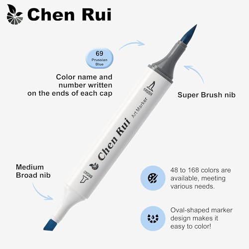 Chen Rui Alcohol Markers Brush & Chisel Tip Double Tipped Art Marker Set for Artist Adults Coloring Illustration Painting Alcohol Based- Refillable (168)