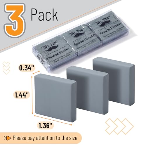 Mr. Pen- Kneaded Erasers, 1.44" x 1.36", 3 Pack, Gray - color: Gray, size: 3 Pack, 1.44" x 1.36"