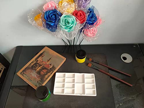LSXYOS 8 Inch Porcelain Watercolor Palette, 14 Wells Ceramic Artist Paint Palette, Glazed, Ceramic Mixing Tray for Painters, Gouache Painting - color: 14 Wells Yx