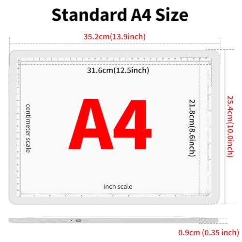 TOHETO A4 Light Board for Diamond Painting, Super Bright Magnetic Light Pad with Side Buttons, Lightbox for Tracing and Drawing, Corded Light Table for Sketching, Animation, Weeding Vinyl (White) - color: White, size: A4 without Bag