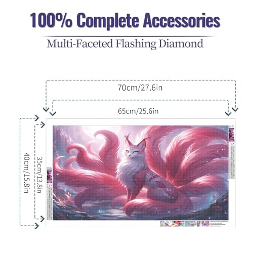 JATOK Large Diamond Art Kits for Adults, Full Round Drill Fox 5D Diamond Painting Kits for Beginners, DIY Gem Art Crafts Picture for Gift Home Wall Decor, 40x70cm/15.7x27.5inch - color: Pink