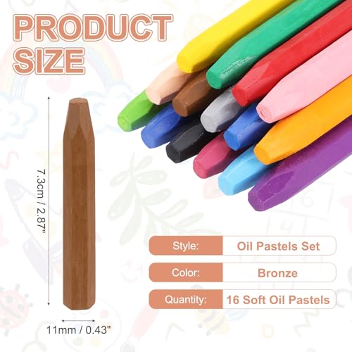 MECCANIXITY 16PCS Oil Pastels Set, Soft Oil Colored Drawing Pastels Chalk Vibrant Color for Artists Art Supplies for Beginners Teachers, Bronze - color: Bronze
