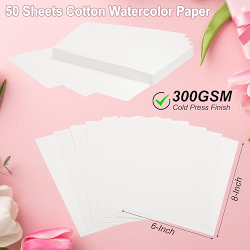 PATIKIL 50 Pcs Pure Cotton Watercolor Paper 140lb/300 GSM Water Coloring Paint Paper for Art Painting Watercolor Drawing Artist, 6x8 Inch - size: 6x8 Inch