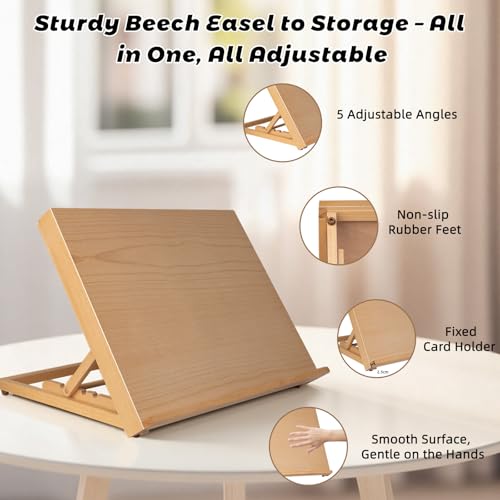 28Pack 18.5"x12" Beechwood Tabletop Easel Set with 12 Acrylic Paints | Adjustable Portable Drawing Board with Canvas, Brushes, Sketchbook & More, Art Supplies for Kids Adults Beginners