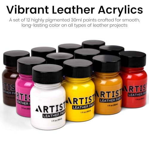Artistic Leather Paint Set with Brush Applicator – Acrylic Shoe Paint with Glossy Finish – 30ml Shoe Dye for Bags, Boots, Sneakers, Jackets, & Car Seat – Pack of 12 - style: Leather Paints x12