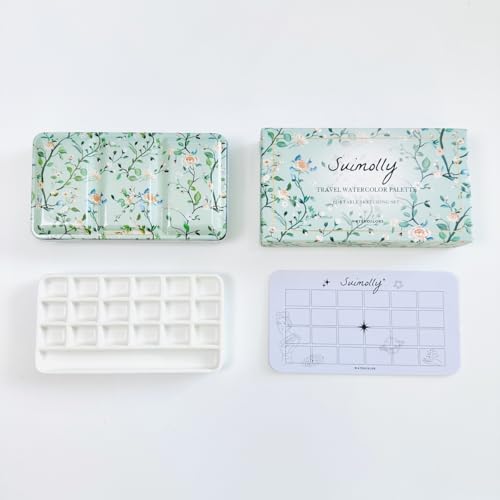Watercolor Palette,Travel Watercolor Palette Portable Ceramic Palette,Empty Paint Palette,Small Travel Metal Paint Boxwith Porcelain Palette - color: 18well