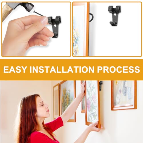 303Pcs Picture Hangers for Wall Art Decor Tapestry, Picture Hanging Kit With Heavy Duty Wall Hooks, Sawtooth, Picture Wire, D Rings, Hardware Nails, Eye Hooks, Black Frame Hooks for Drywall Wood - size: Black