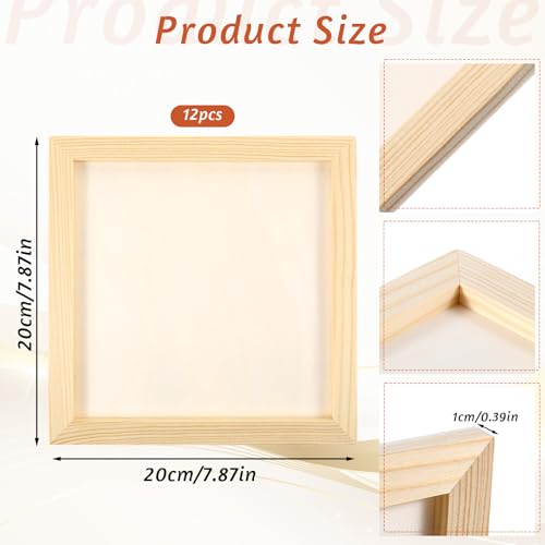 12 Pack Unfinished Wood Panels 8 x 8 Inch, Wooden Canvas Panels, Unfinished Wood Canvas Wooden Panel Boards for Watercolor, Arts and DIY Crafts, Easel Display, Use with Oils, Acrylics