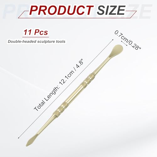 HARFINGTON 11pcs Wax Carving Tool 4.75" Double-Headed Stainless Steel Sculpture Tools Kit Modeling Engraving Sculpting Spoons for Clay Pottery Crafts Shaping, Gold Plated - color: Gold Plated