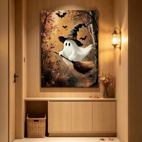 Ghost Diamond Painting Kit for Adults,Halloween Autumn Diamond Art Kit | DIY Full Round Drill Gem Painting Vintage Fall Woods Ghost Paint by Diamonds Relaxing Craft for Home Wall Decor 12x16In - color: KM1292-1
