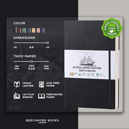 Beechmore Books A3 11.7x16.5 Mixed Media Sketchbook 160 GSM/98lb, Gift Box - color: Charcoal Black, size: A3 - 11.7" x 16.5" Extra Large