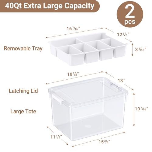 80Qt Stackable Storage Bins with Lids Trays Craft Box Organizers, 2Pack,WH - color: Clear White L, size: 40QT-2Pack