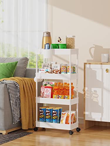LEHOM Slim Rolling Storage Cart - 4 Tiers Bathroom Organizer Utility Cart | Slide Out Storage Shelves Mobile Shelving Unit for Kitchen, Bedroom, Office, Laundry Room, Small Narrow Spaces (7.1" W+White) - color: Pear White, size: 7.1"W x 15"D x 36"H