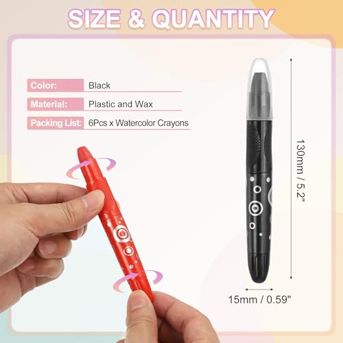 PATIKIL Watercolor Gel Crayon, 6Pcs Washable Twist Crayons for Coloring, Drawing, Painting, Black (5.2x0.59) - color: Black
