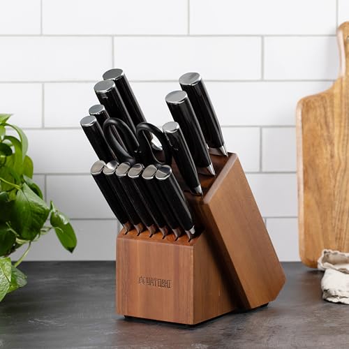 Yatoshi Professional Kitchen Knife Set, 15 Pieces, High Carbon Stainless Steel, Ergonomic Handle - color: Brown, size: 15-Piece