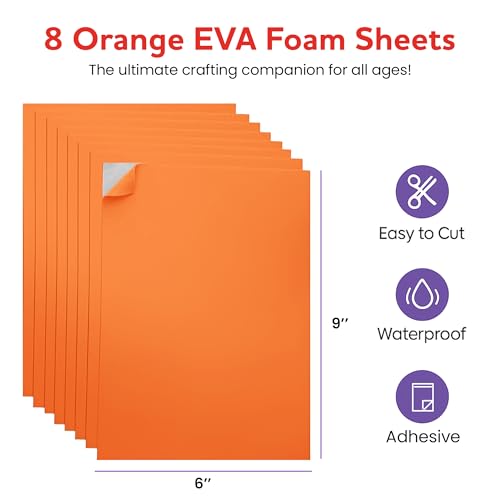 Self-Adhesive EVA Foam Sheets for Crafts – 2mm Thickness 8 Orange Sheets, 6 x 9 Inch, Peel & Stick Foam Paper for DIY, Scrapbooking & Kids’ Art. - color: Orange - 8 Pack