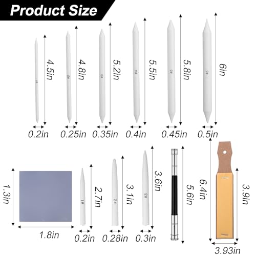 39 Pcs Blending Stumps for Drawing Blending Stump Set Sketch Drawing Tools Accessories with Sandpaper Pencil Sharpener Extension Tool Erasers, Sponge Replacement Heads & Bag for Charcoal Sketch