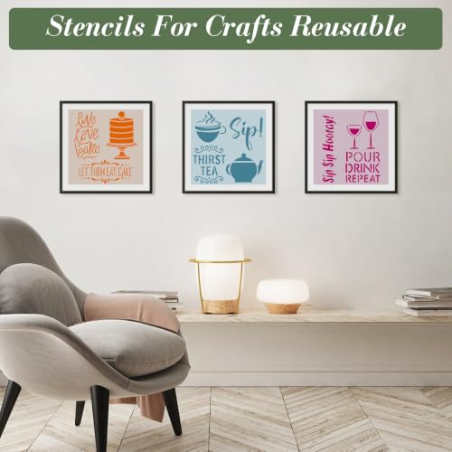 Kitchen Stencils for Crafts Reusable 15Pcs Stencils(5.9X5.9 Inch) | DIY Art Painting Stencil Furniture Decor Kit for Wood Embroidery Wall Silk Screen Journaling - color: Kitchen