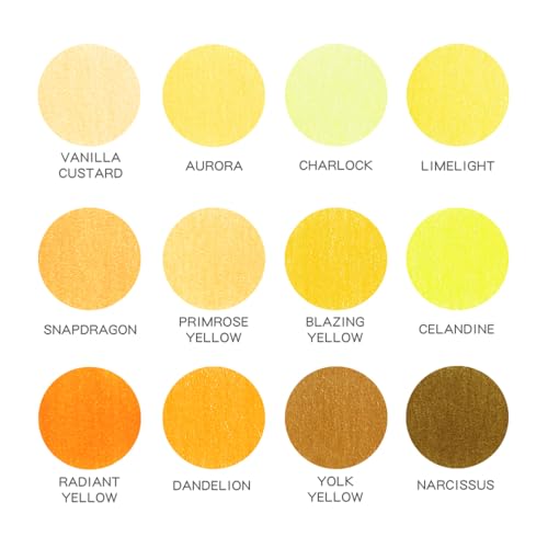 12Pcs Yellow Colored Pencils Set,Professional Drawing Pencils for Adults | Oil Based,No Duplicates,Pre-sharpened Wooden Sketch Pencil Art Supplies for Coloring Books - color: 12Pcs Yellow Colored